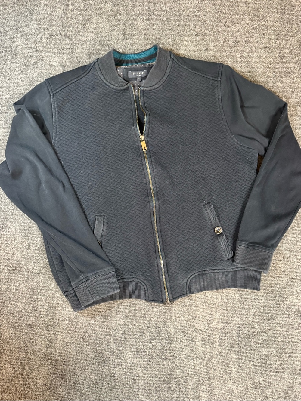 Ted Baker Black Quilted Zip Front Sweater Jacket